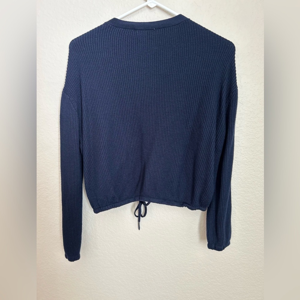 Splendid Collection Bri Cardigan Navy Blue Waffle Knit Drawstring Hem Sz S NWOT - Picture 4 of 4